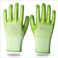 13 Gauge Green Zebra-Stripe Polyester PVC Half Coated Gloves