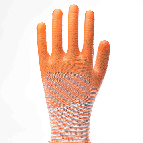 13 Gauge Orange Zebra-Stripe Polyester PVC Half Coated Gloves
