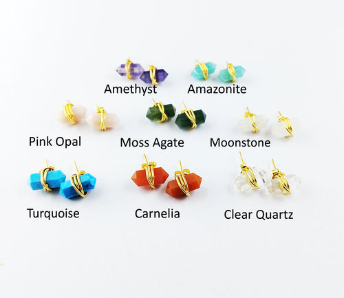 Semi Precious Gemstone Tiny Double Sided Point Stud Earrings