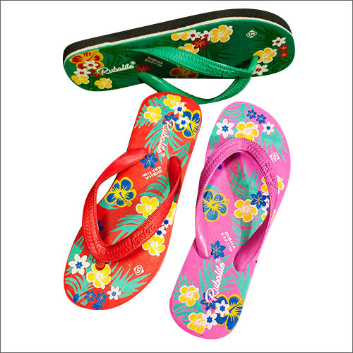 Ladies Rubber Printed Hawai Slippers - Color: All