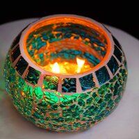 Glass Tea light Holder with T light Candle for festival Decoration Glass 1 - Cup Tea light Holder Set  Multicolour Mosiac 14