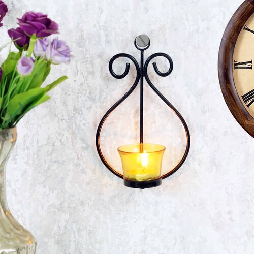 Candle Holder for Birthday Diwali Decoration for Home Room Bedroom and Bathroom Iron Glass Candle Holder ASMETL004