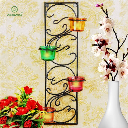 Candle Holder for Birthday Diwali Decoration for Home Room Bedroom and Bathroom Iron Glass Candle Holder ASMETL006