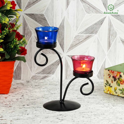 Candle Holder For Birthday Diwali Decoration For Home Room Bedroom And Bathroom Iron Glass Candle Holder Asmetl019