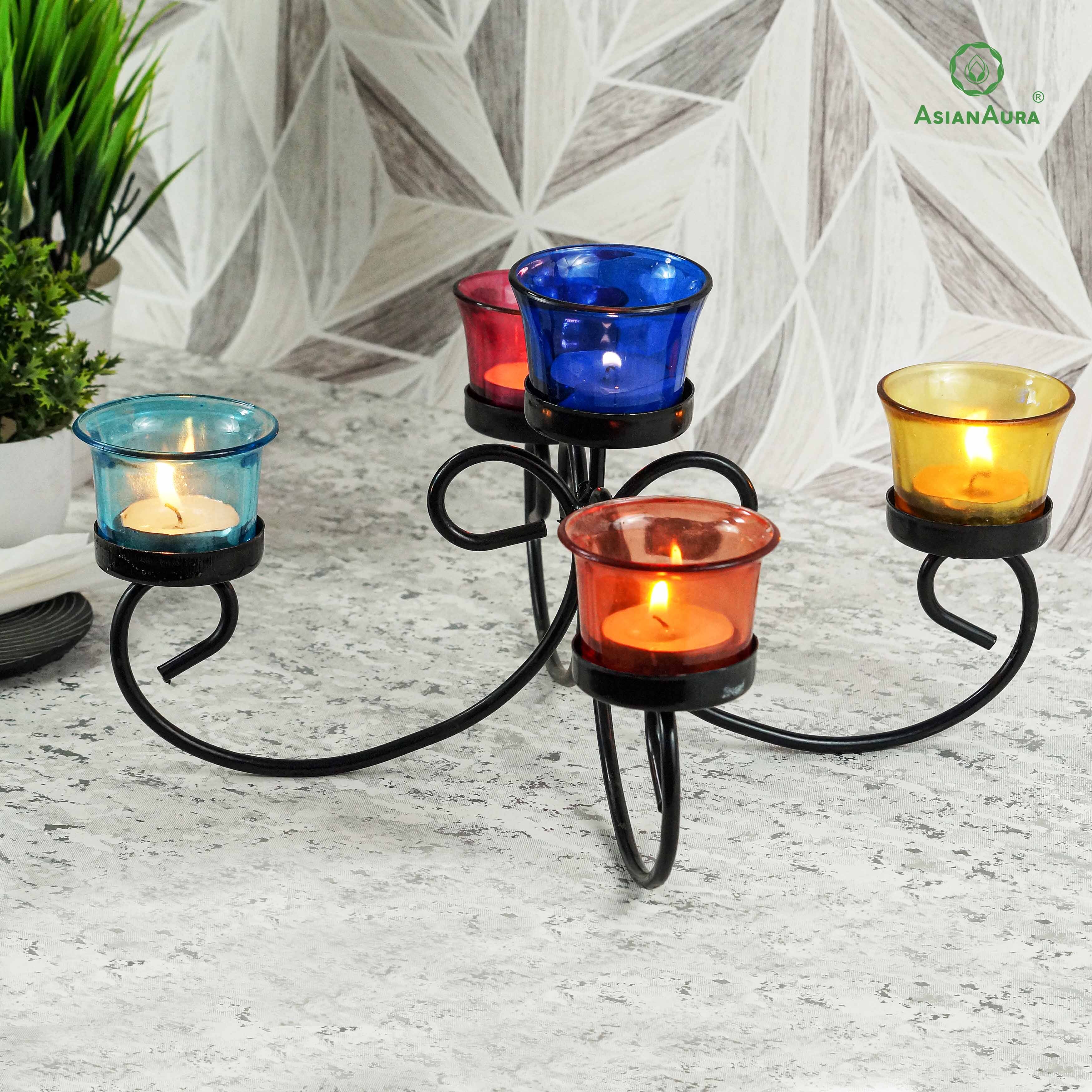 Candle Holder for Birthday Diwali Decoration for Home Room Bedroom and Bathroom Iron Glass Candle Holder ASMETL021