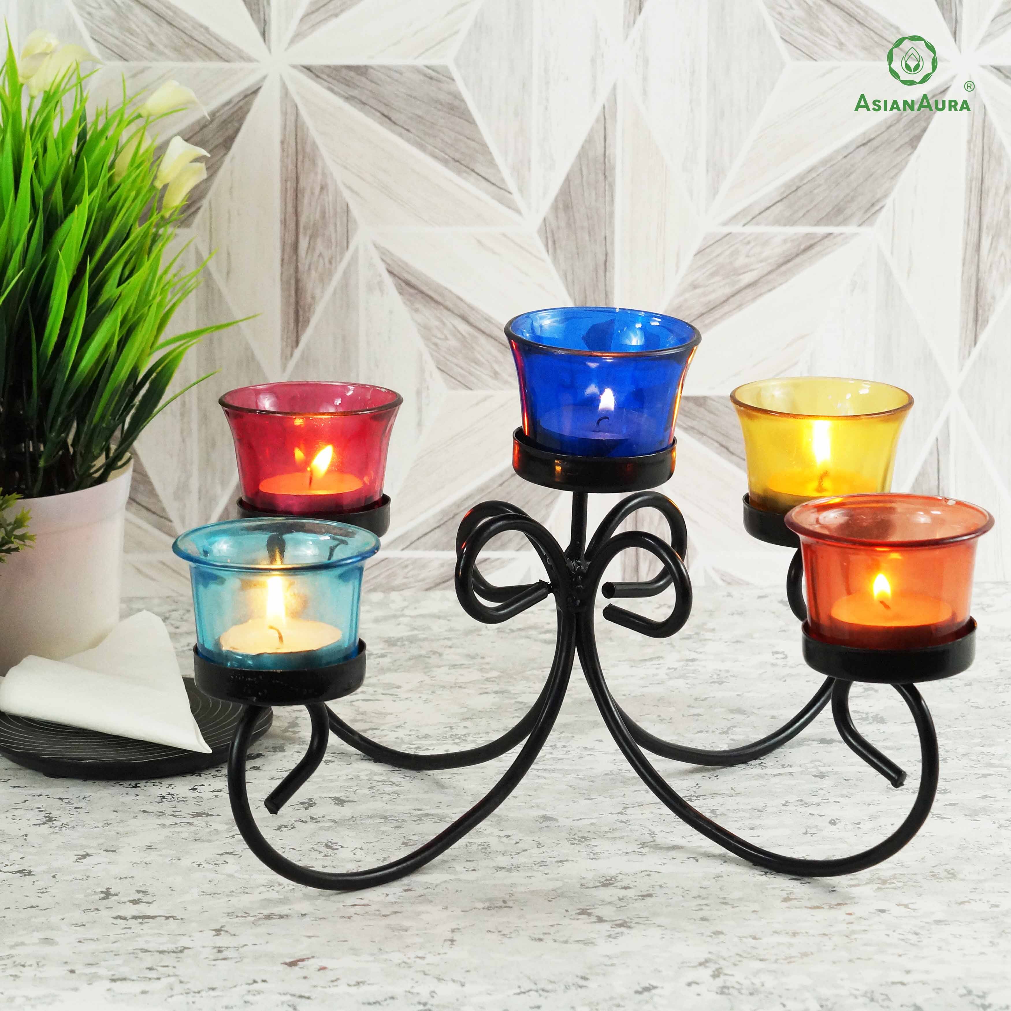 Candle Holder for Birthday Diwali Decoration for Home Room Bedroom and Bathroom Iron Glass Candle Holder ASMETL021