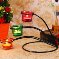 Candle Holder for Birthday Diwali Decoration for Home Room Bedroom and Bathroom Iron Glass Candle Holder ASMETL022