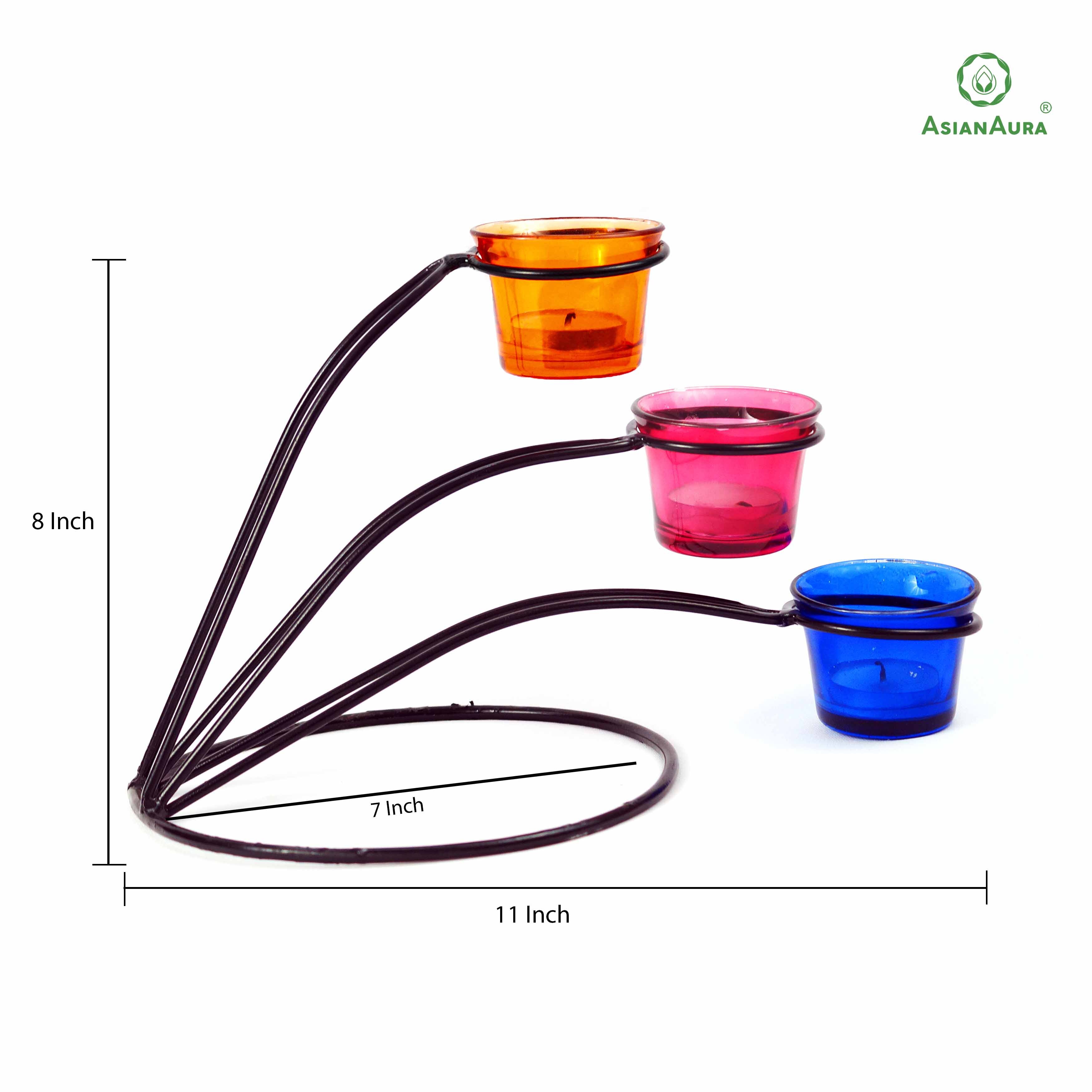 Candle Holder for Birthday Diwali Decoration for Home Room Bedroom and Bathroom Iron Glass Candle Holder ASMETL022