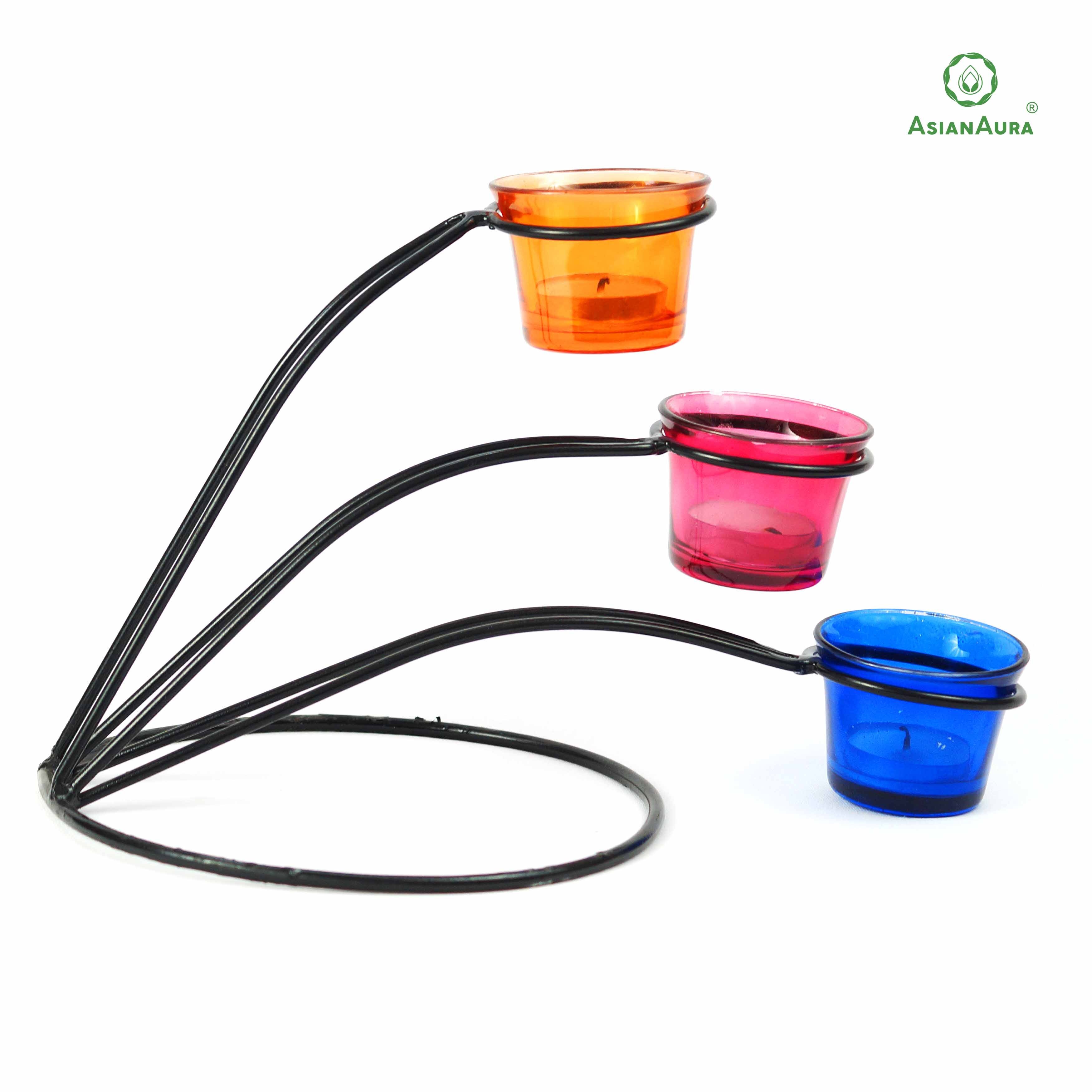 Candle Holder for Birthday Diwali Decoration for Home Room Bedroom and Bathroom Iron Glass Candle Holder ASMETL022