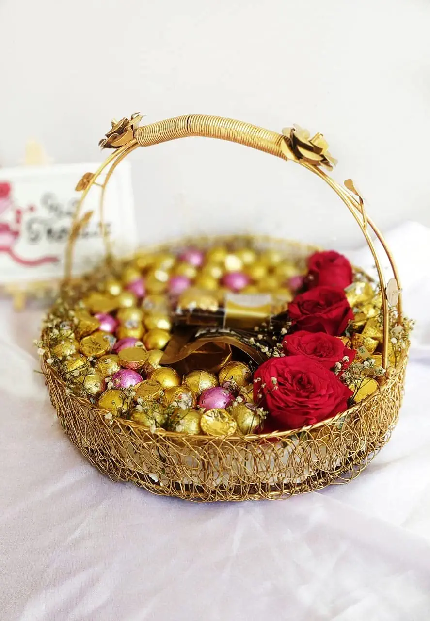 Metal Wire Diwali Gifting Basket Round Shape