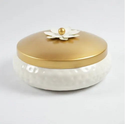 Metal Gifting Box Round Shape Golden Top Coloru