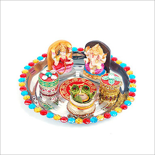 Silver Stone Studded Pooja Thali