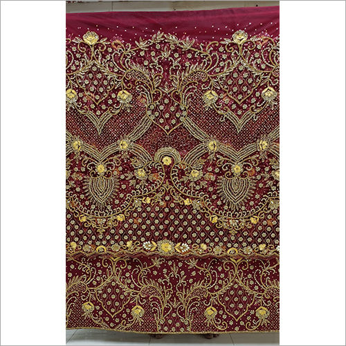 Multicolor Red Golden Jari Handwork Fabric George Rapper