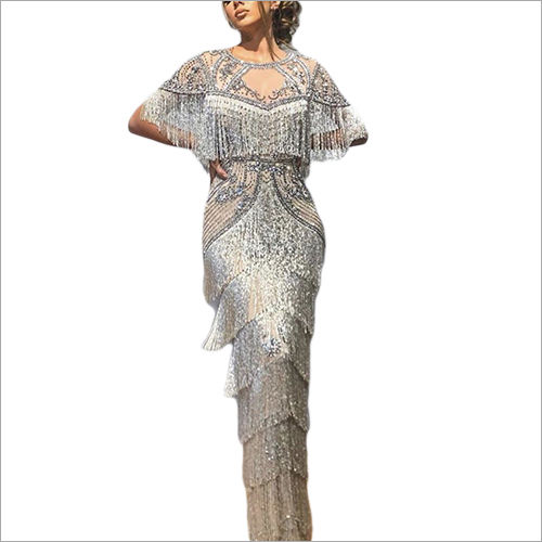 Plain Silver Golden Gown Handwork Fabric George Rapper