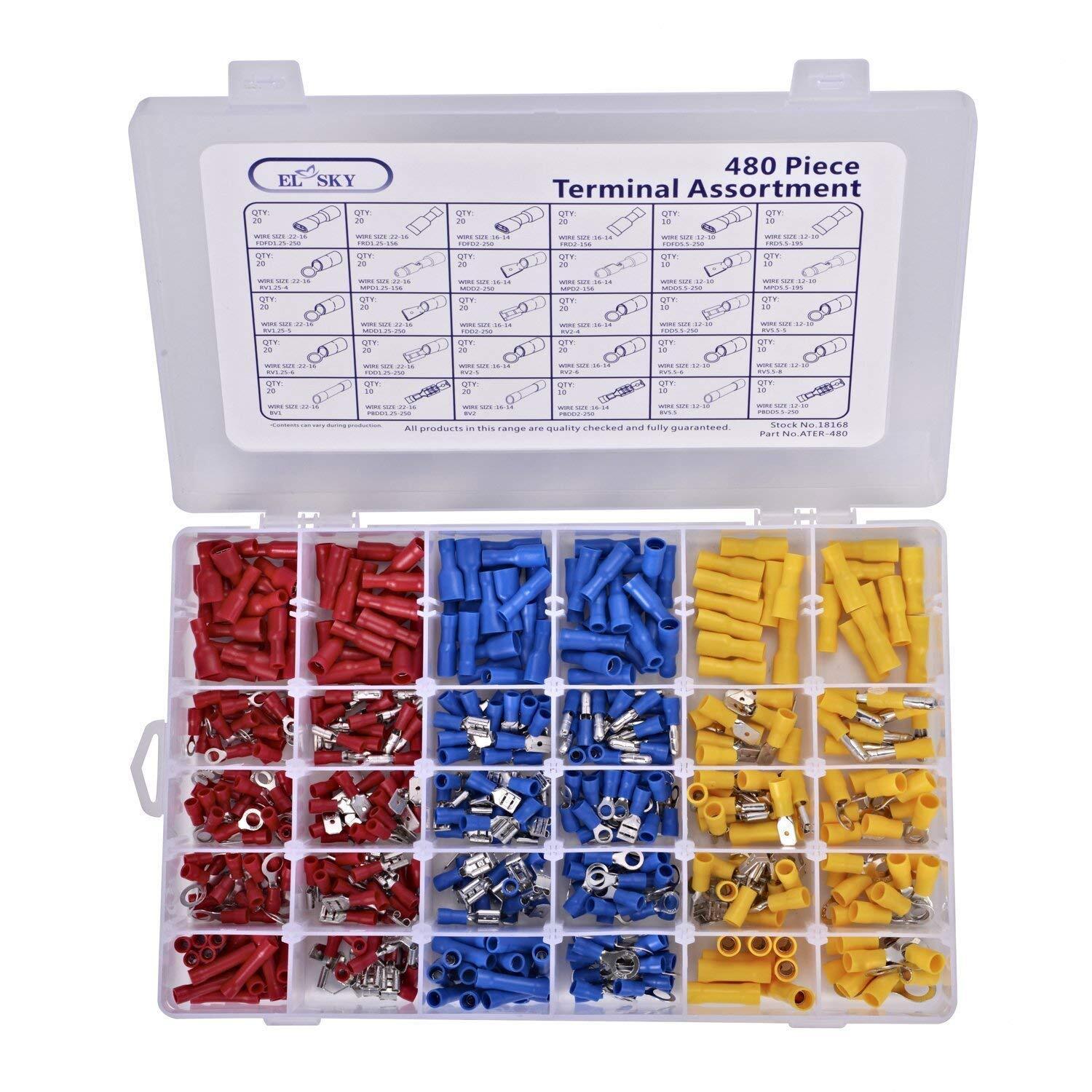 Wire Terminal Crimp Connectors 480 Pcs 12Size Assorted Mixed Assorted Lug Kit