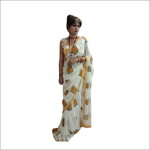 Different Available White Yellow Georgette Saree