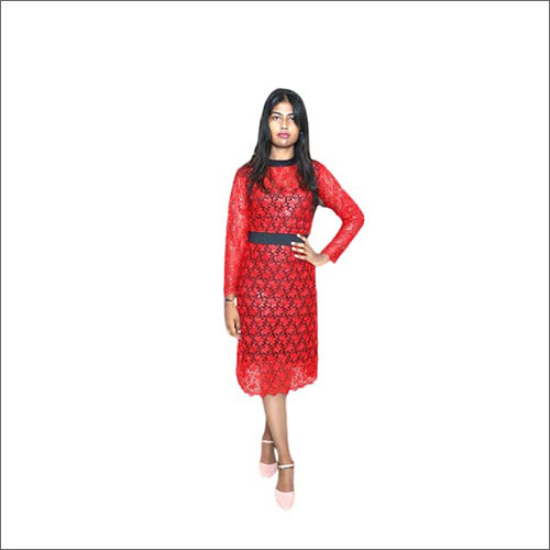 Washable Red Knee Length Western Dress