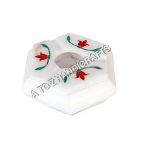 White Marble Cigar Ashtray - 3 Inch Custom Shape, Handmade Inlay Work Design