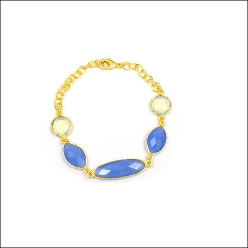 Oval Blue Chalcedony Gemstone Stylish Bracelet