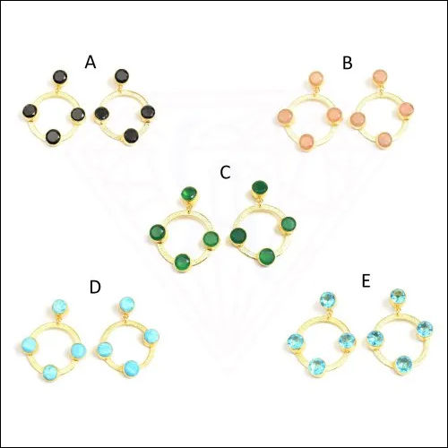 Multi Gemstone Gold Plated Stud Earring Set