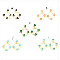 Multi Gemstone Gold Plated Stud Earring Set