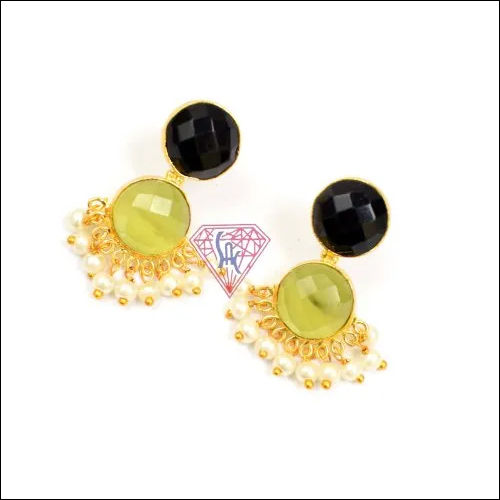 Black Onyx Green Monalisa Gemstone Stud Earring