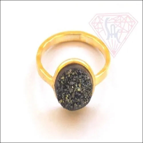 Golden Black Druzy Ring