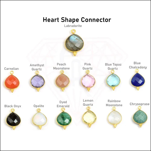 Multi Gemstone Heart Shape Gold Plated Bezel Connector