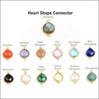 Multi Gemstone Heart Shape Gold Plated Bezel Connector