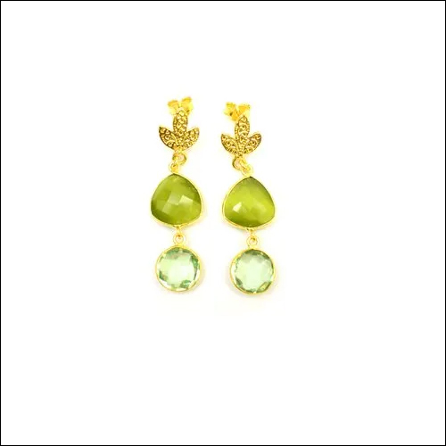 Green Amethyst And Monolisa Gemstone Stud Earring Size: 10Mm