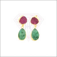 Druzy Fashion Earring Pink And Green Colour Stud Earrings With Gold Plated