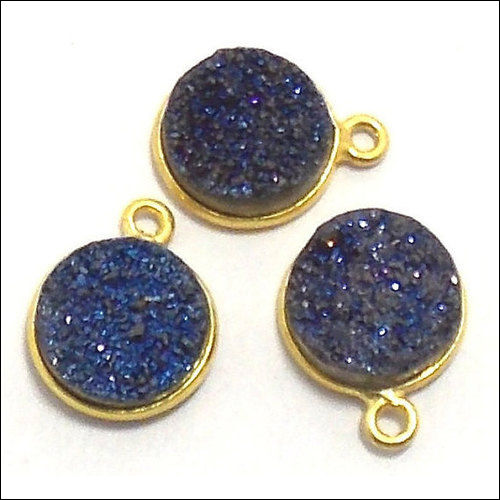 Titanium Blue Druzy Round Gemstone Connector