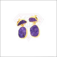 Stylish Druzy Gemstone earring Oval and Moon Shape With Purple Colour Earrings