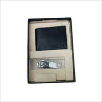 Foldable Leather Wallet Set - Leather Material | Classy Black Design, Includes Polished Steel Key Ring, Ideal For Gifting On Special Occasions