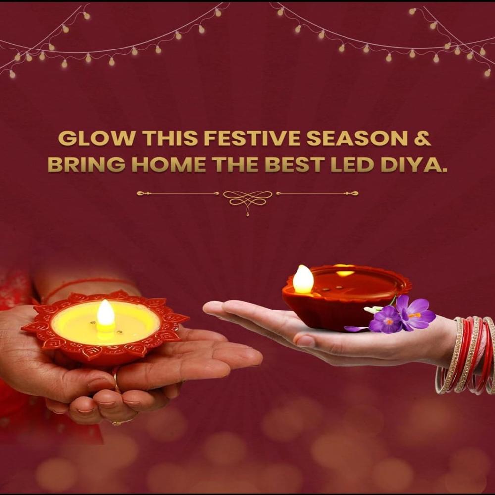 LED Water Sensor Diya - Soil Clay 3.5 cm Size Classic Red Color | Energy-Saving LED Light Traditional Round Shape Battery-Powered Design
