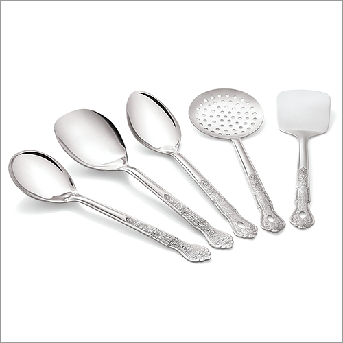 Destiny Serving Spoon Set - Stainless Steel 10 Inch Attractive Mirror Finish Includes Pan Oval Ladle Turner Skimmer Multi Spoon