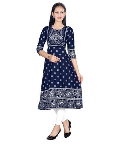 Girls rayon silver foil printed long kurti