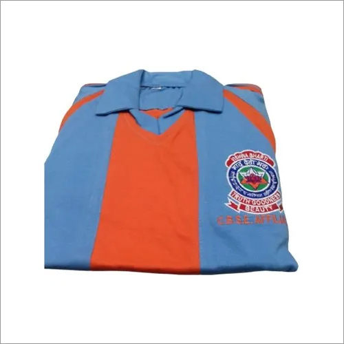 Half Sleeve Sports T Shirt - Polyester, Size L/M/S/XL, Sky Blue and Orange Color | Comfortable Fit for Boys with Printed Design