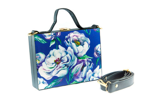 Big floral printed royal blue MDF box bag