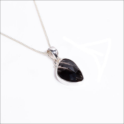 Black Lace Obsidian Rose Cut Gemstone 925 Sterling Silver Necklace