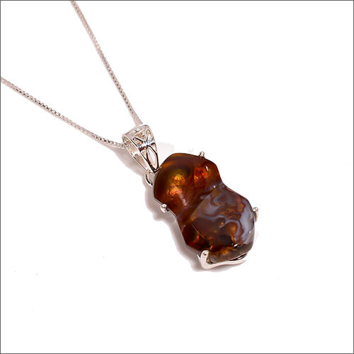 Mexican Fire Agate 925 Sterling Silver Chain Pendant Necklace