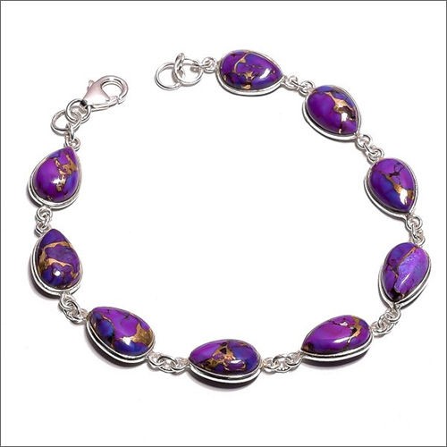 Purple Copper Turquosie Gemstone 925 Sterling Silver Bracelet - Gender: Women