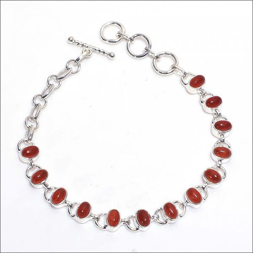 Natural Red Jade Gemstone 925 Sterling Silver Bracelet