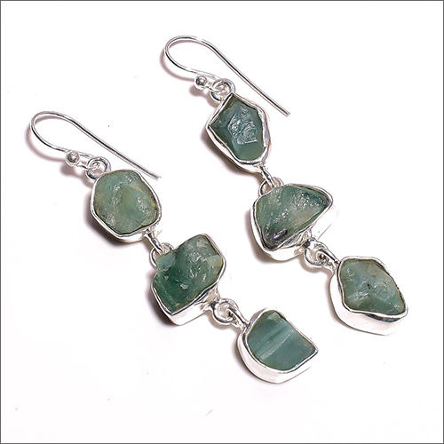 Natural Raw Emerald Gemstone 925 Sterling Silver Earrings