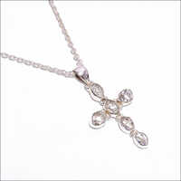 Herkimer Diamond 925 Sterling Silver Cross Pendant - Stone Color: White