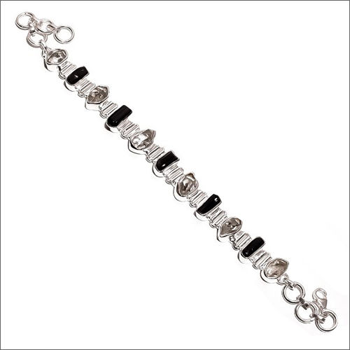 Herkimer Diamound Black Tourmaline Gemstone 925 Sterling Silver Bracelet