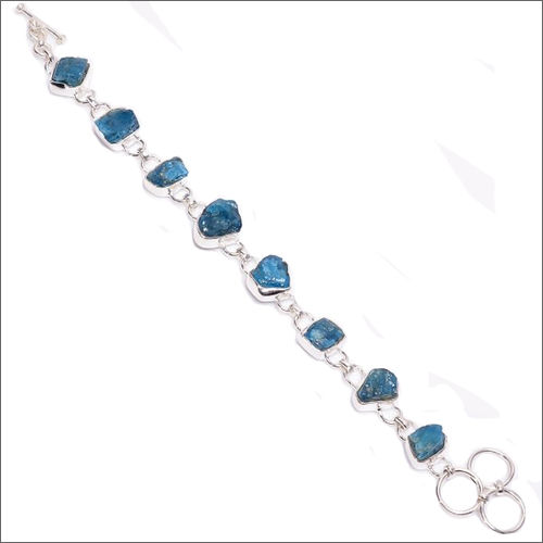 Natural Neon Apatite Raw Gemstone 925 Sterling Silver Bracelet - Stone Color: Blue