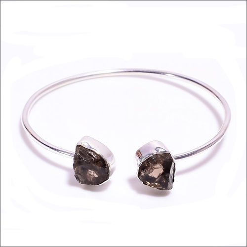 Smoky Raw Gemstone 925 Sterling Silver Bangle - Jewelry Type: Bracelets