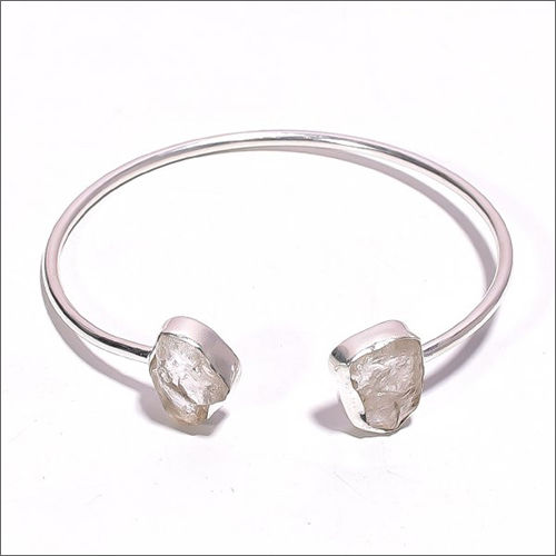 Crystal Raw Gemstone 925 Sterling Silver Bangle - Jewelry Type: Bracelets