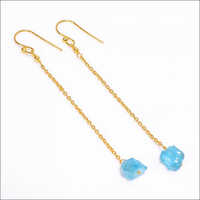 Sky Apatite Raw Gold Plated Earrings